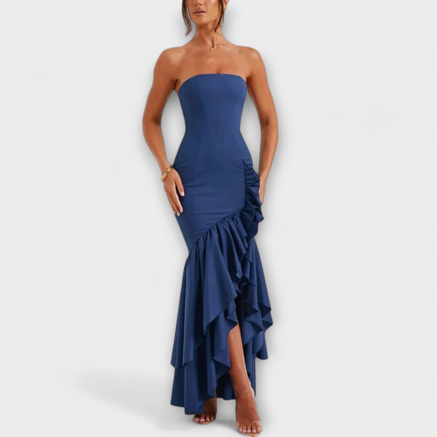 Zuri - Off-Shoulder Slim Fit Maxi Dress with Asymmetrical Hemline