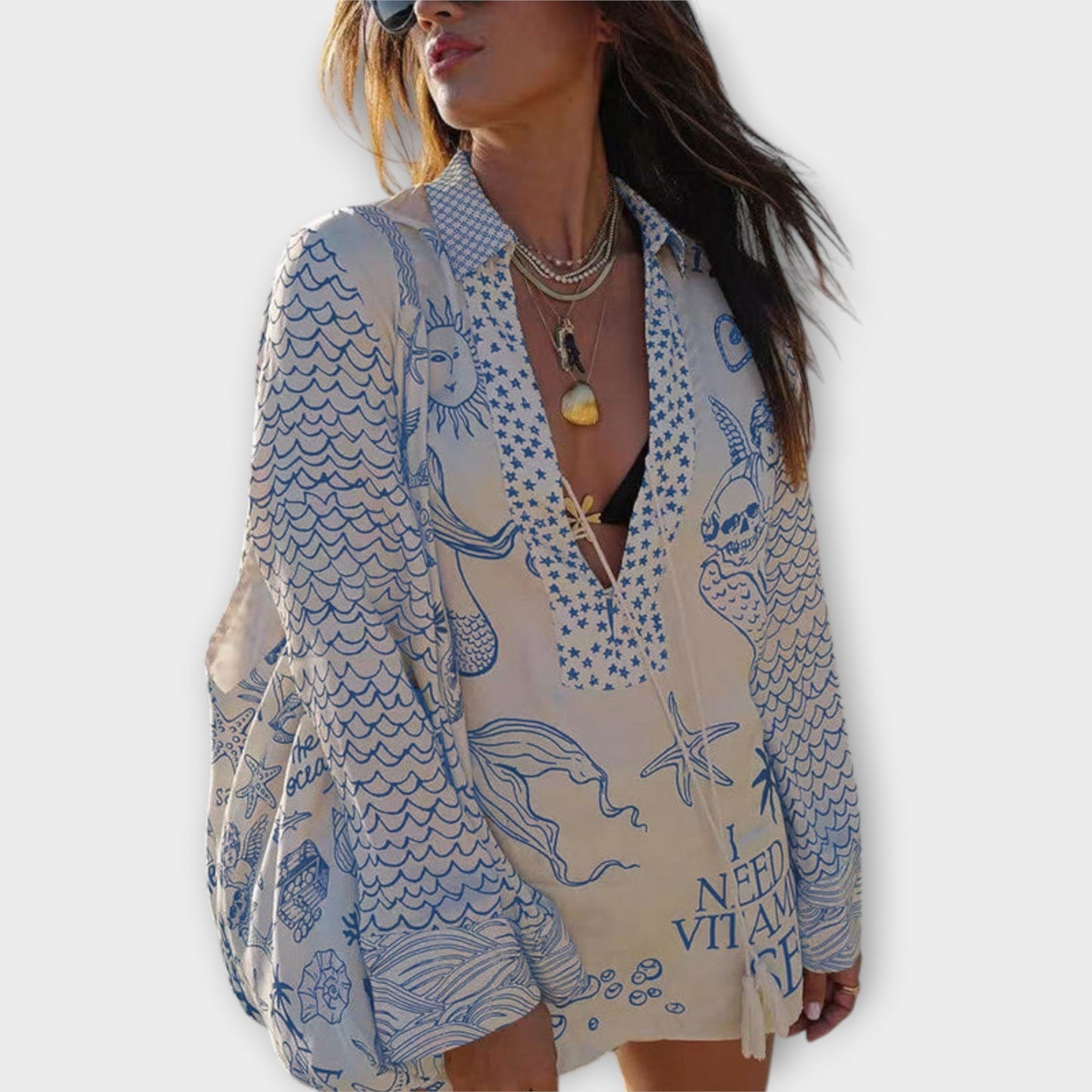 Liv - Satin Watercolor Tassel Shirt and Shorts Set