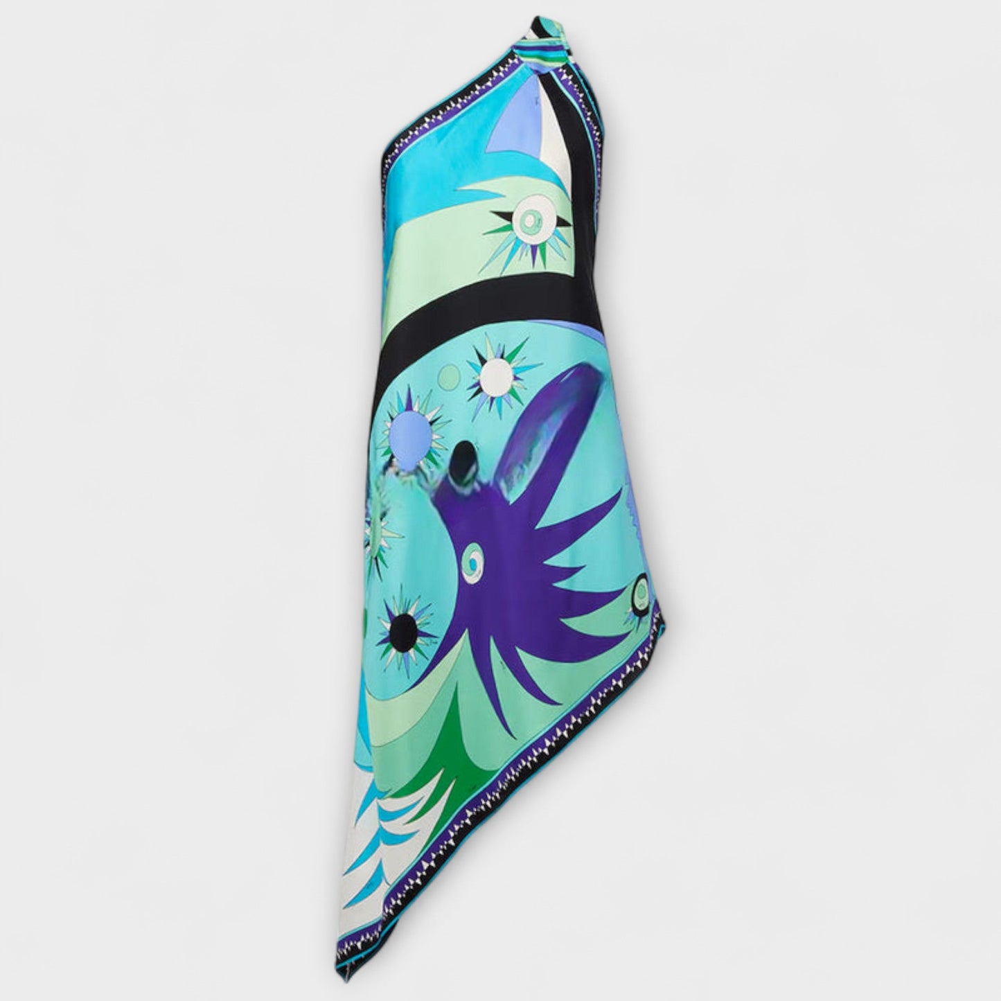 Esme - Unique Printed Satin Midi Dress with Asymmetrical Hem