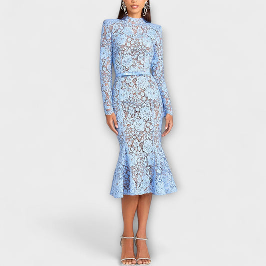 Freya - Elegant Floral Lace Midi Dress