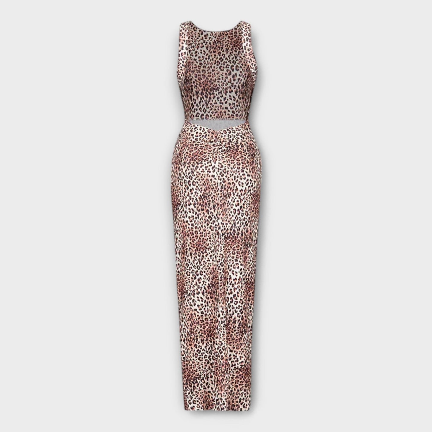 Della - Leopard Print Maxi Dress with Back Cut-Out