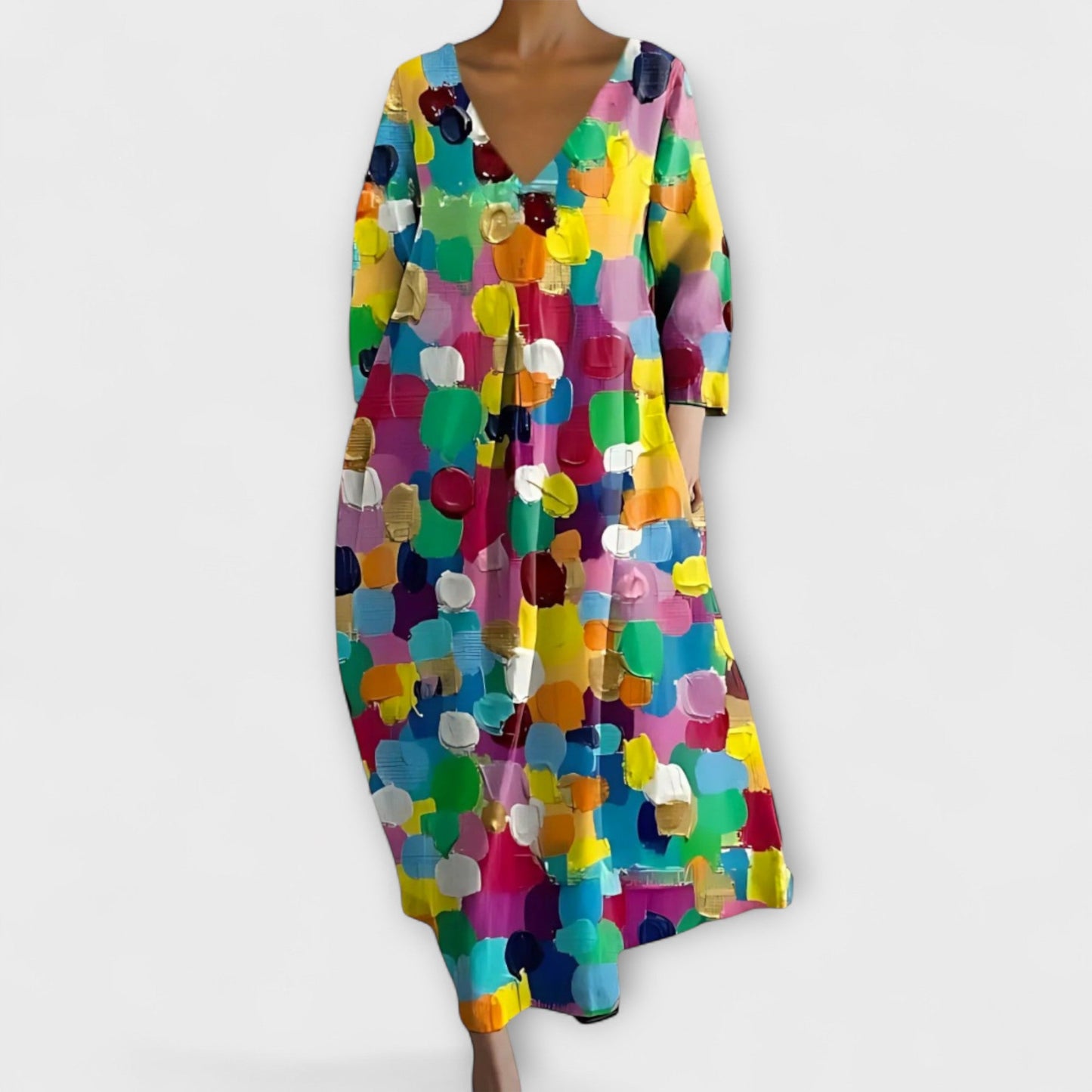 Fiona - Long, Colorful V-Neck Dress
