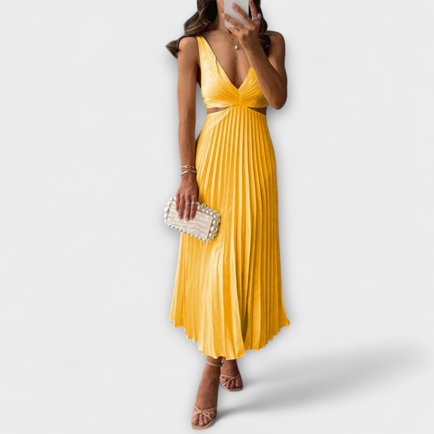 Chic Midi Evening Dress with Pleats