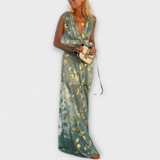 V-Neck Sequin Detail Flowing Dress