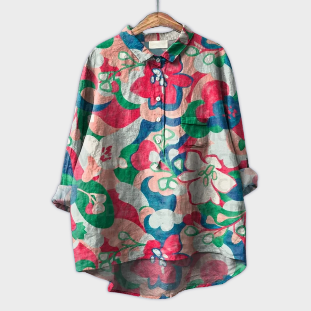 Magdalena - Handcrafted Women's Blouse with Floral Design