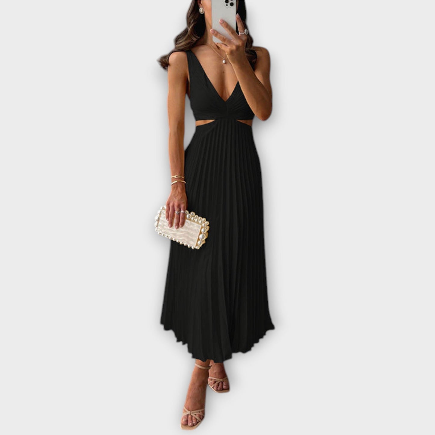 Chic Midi Evening Dress with Pleats