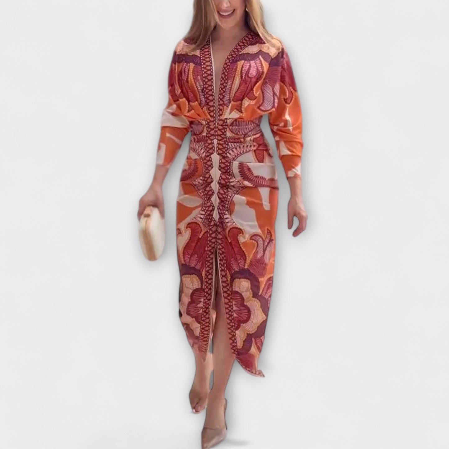 Cleo - One-of-a-Kind Dolman Midi Dress with Brazilian Print
