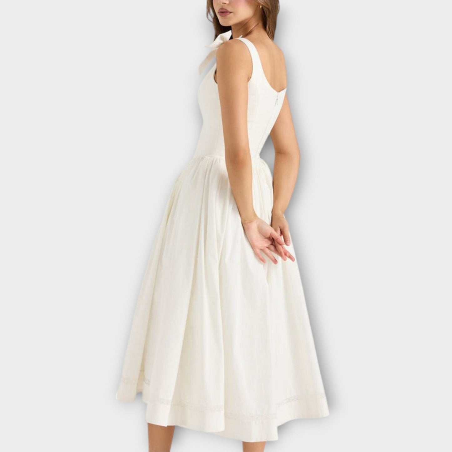 Lotta - White Midi Dress with Bow Detail