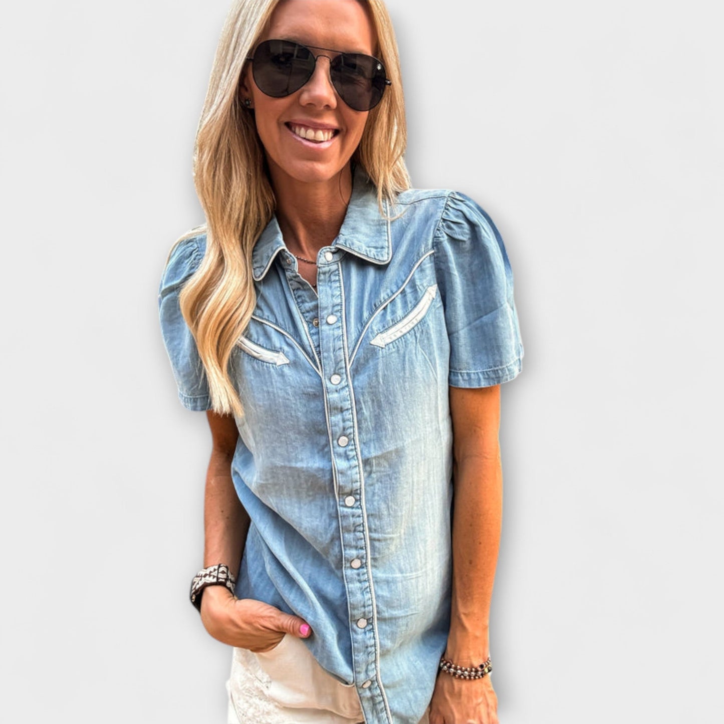 Autumn Blue Booker Western Shirt with Button Placket