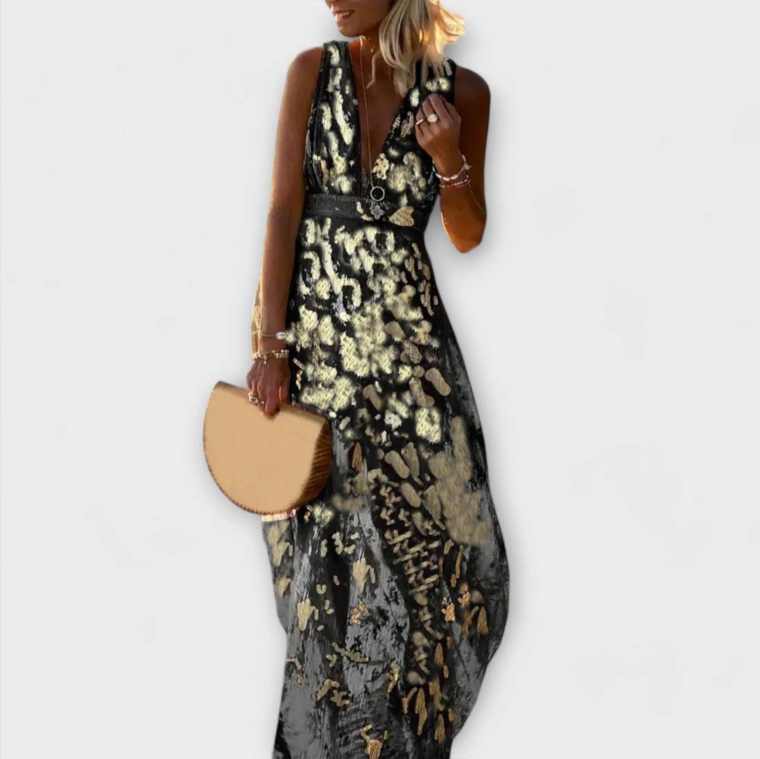 V-Neck Sequin Detail Flowing Dress