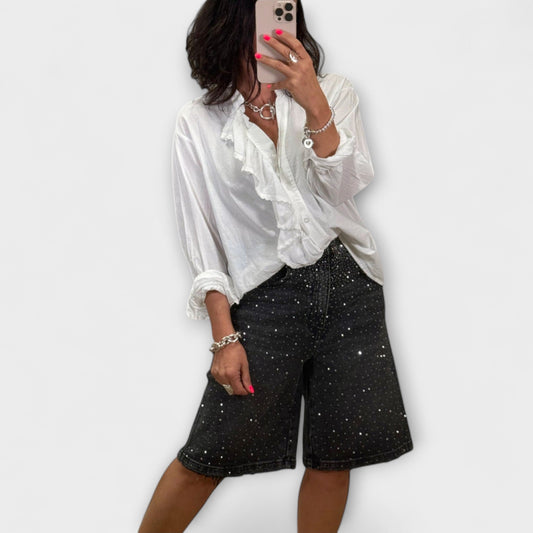 Amaris - Rhinestone-Embellished Bermuda Shorts