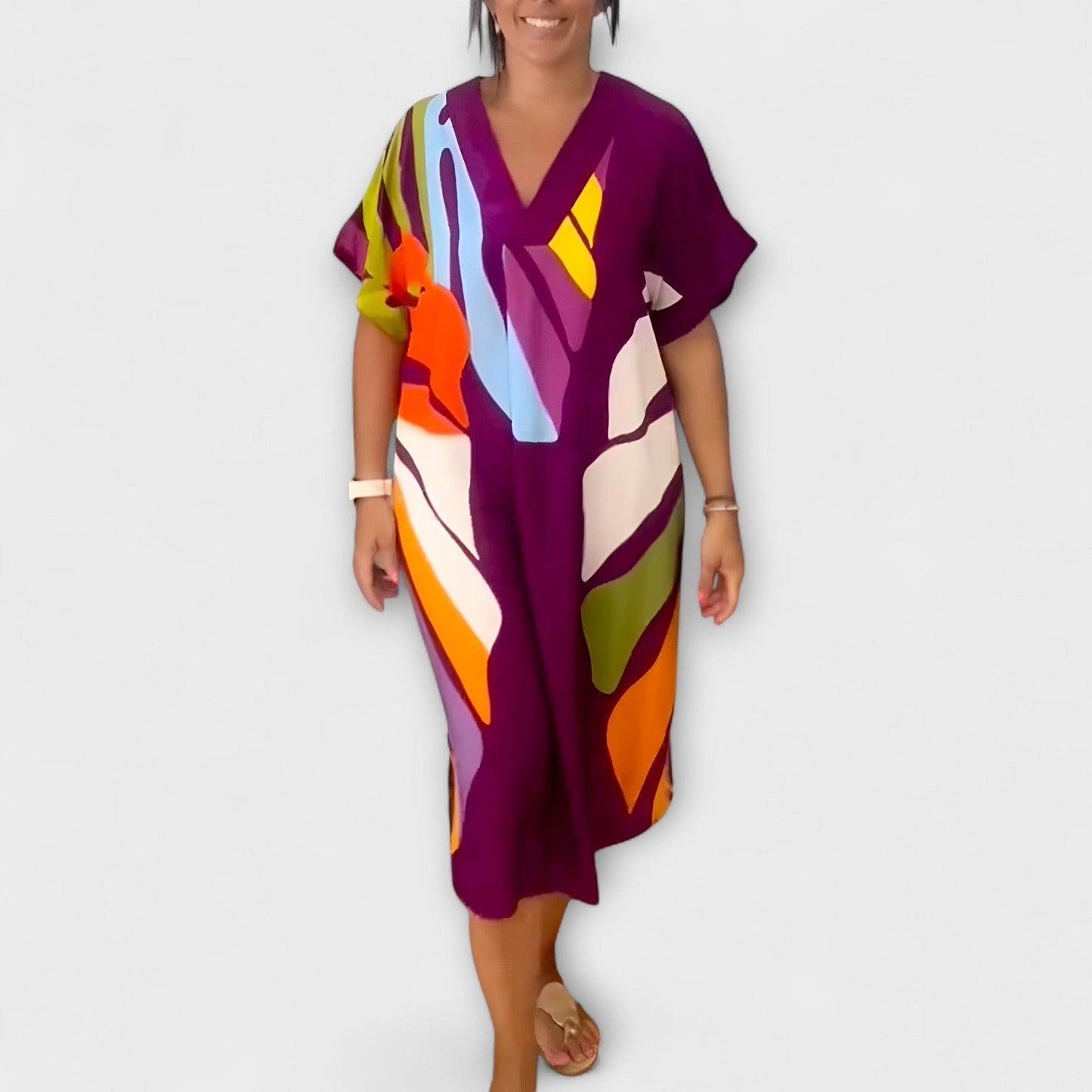 Roos - Casual Dress with Vibrant Leaf Print