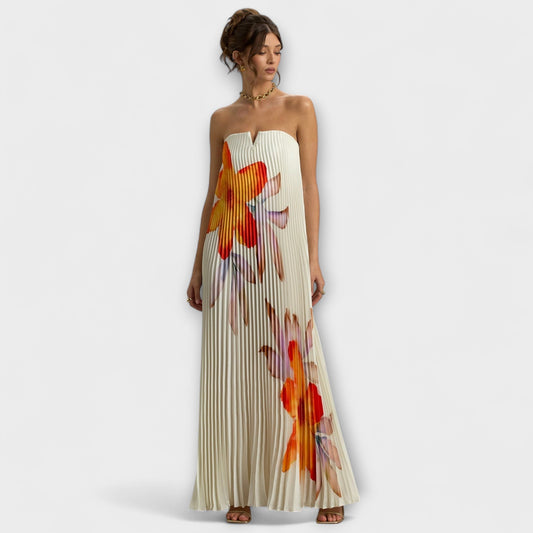 Michelle - Orange Floral Sweetheart Maxi Dress