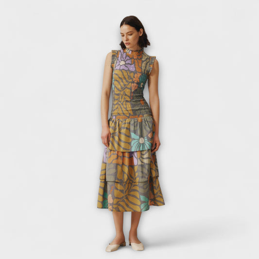 Multicolor Botanical Midi Dress