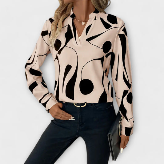 Chic Long-Sleeve Blouse with Pointed Neckline
