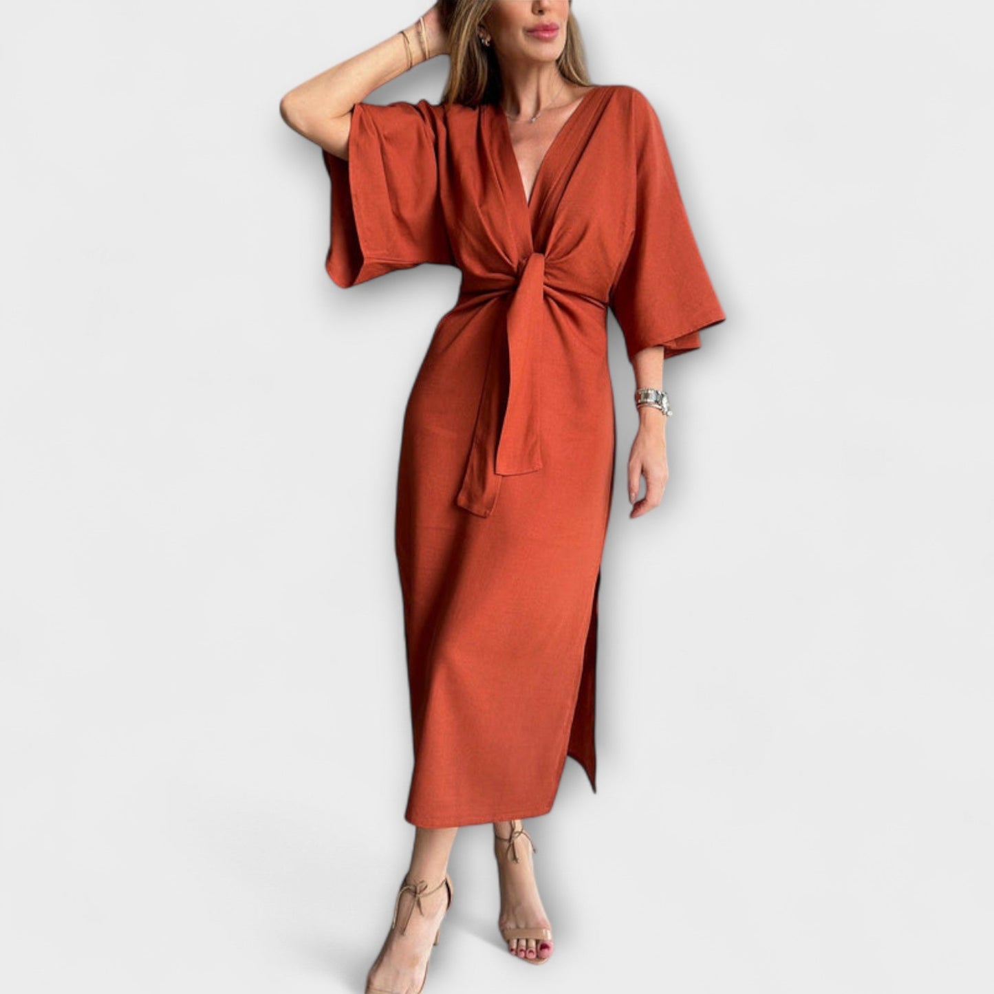 Holly - Casual V-Neck Dress with Tie