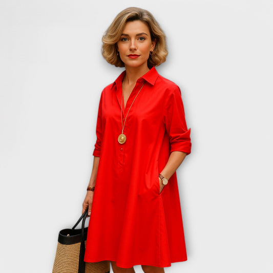 Contemporary Collared Shirt Dress with Three-Quarter Sleeves