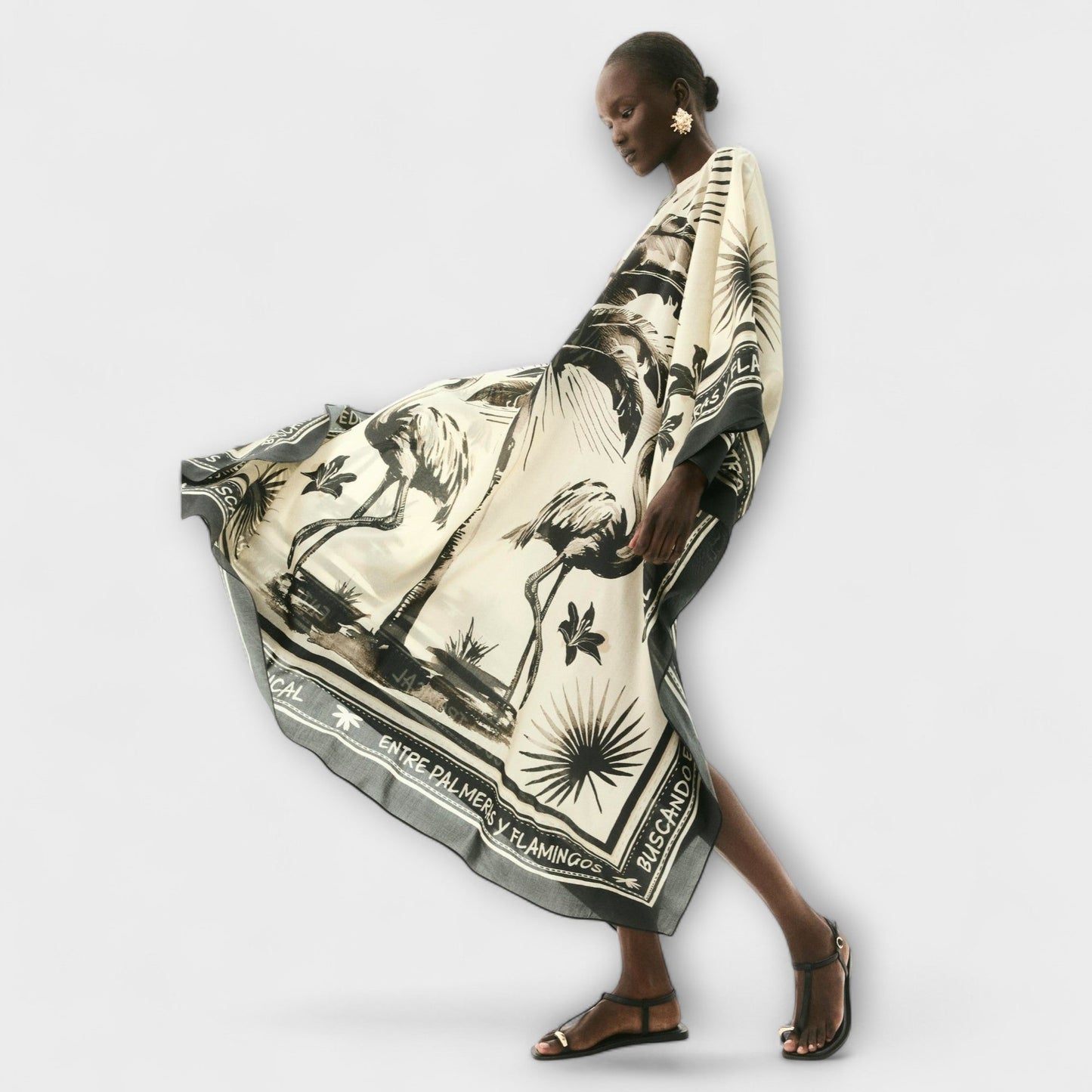 Melissa - Extra-Large Flamingo Print Maxi Kaftan Dress