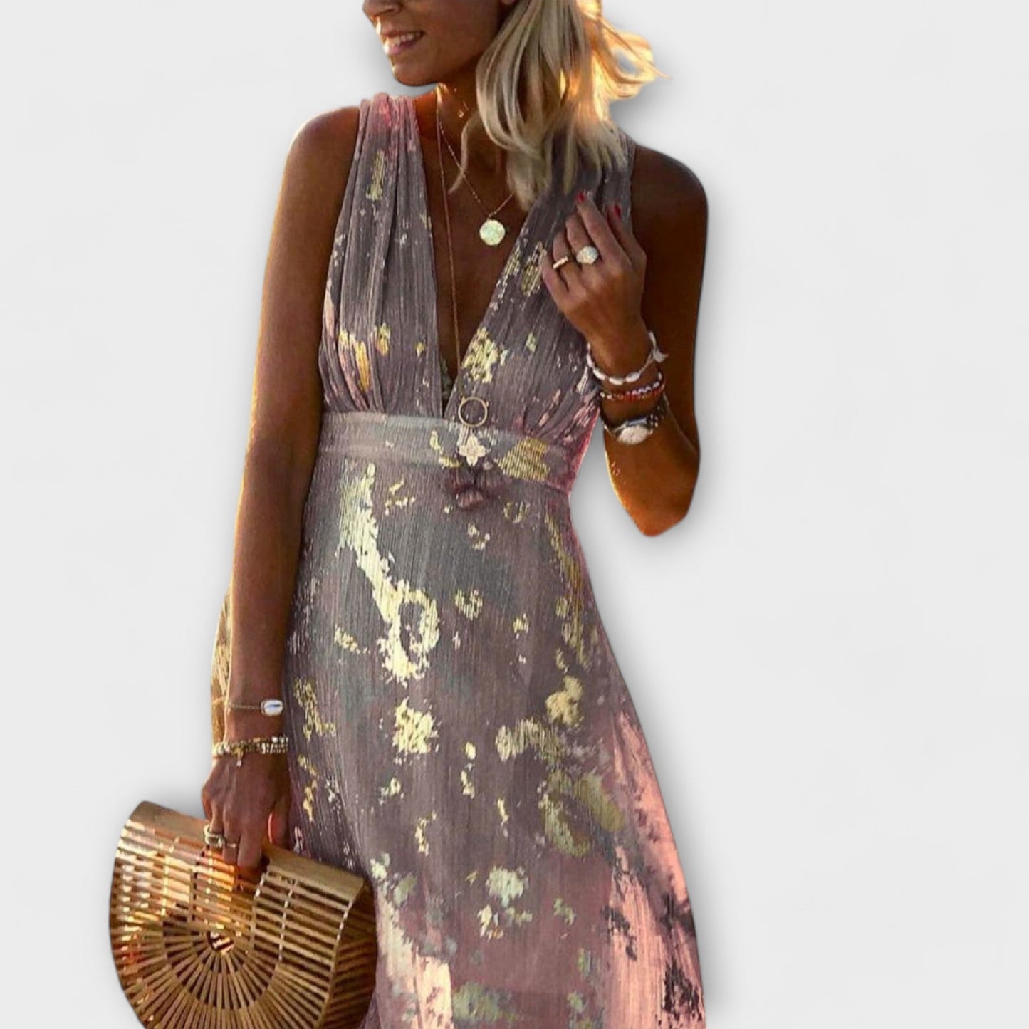 V-Neck Sequin Detail Flowing Dress