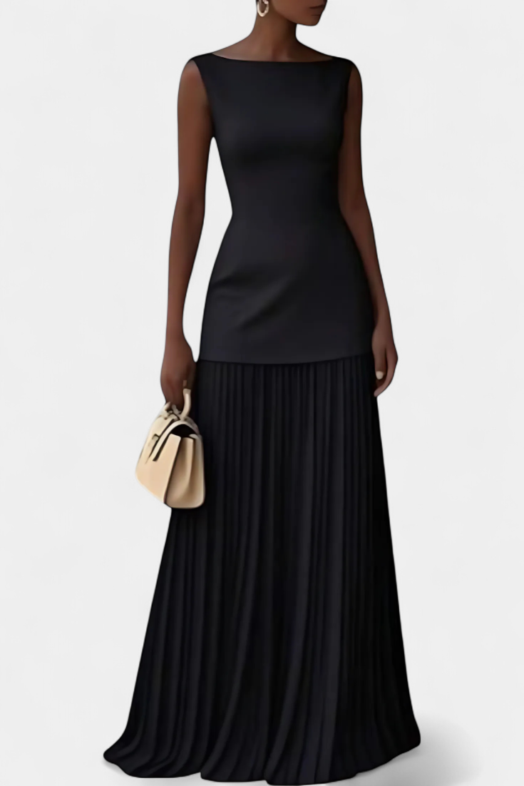 Silvana Maxi Evening Dress in Chiffon with Pleats