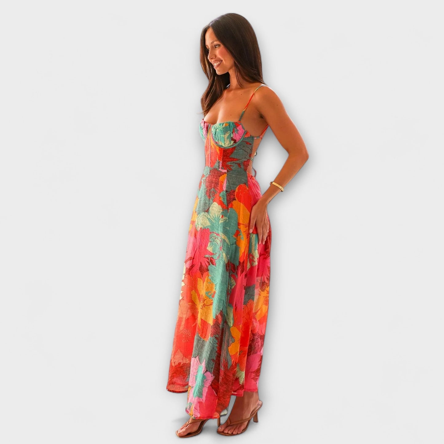 Audrey - Women's Floral Print Strap Dress - Chic and Alluring
