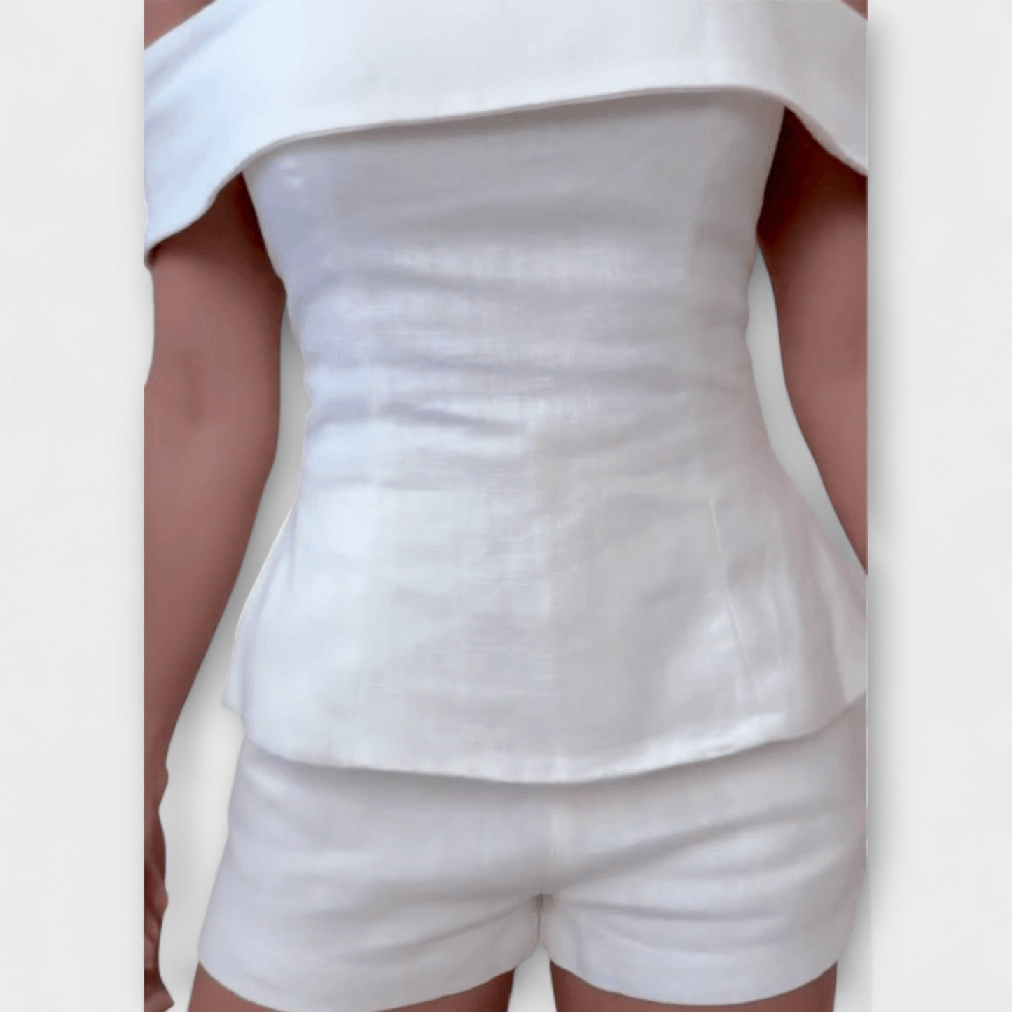 Olivia - White Cotton-Linen Two-Piece Outfit