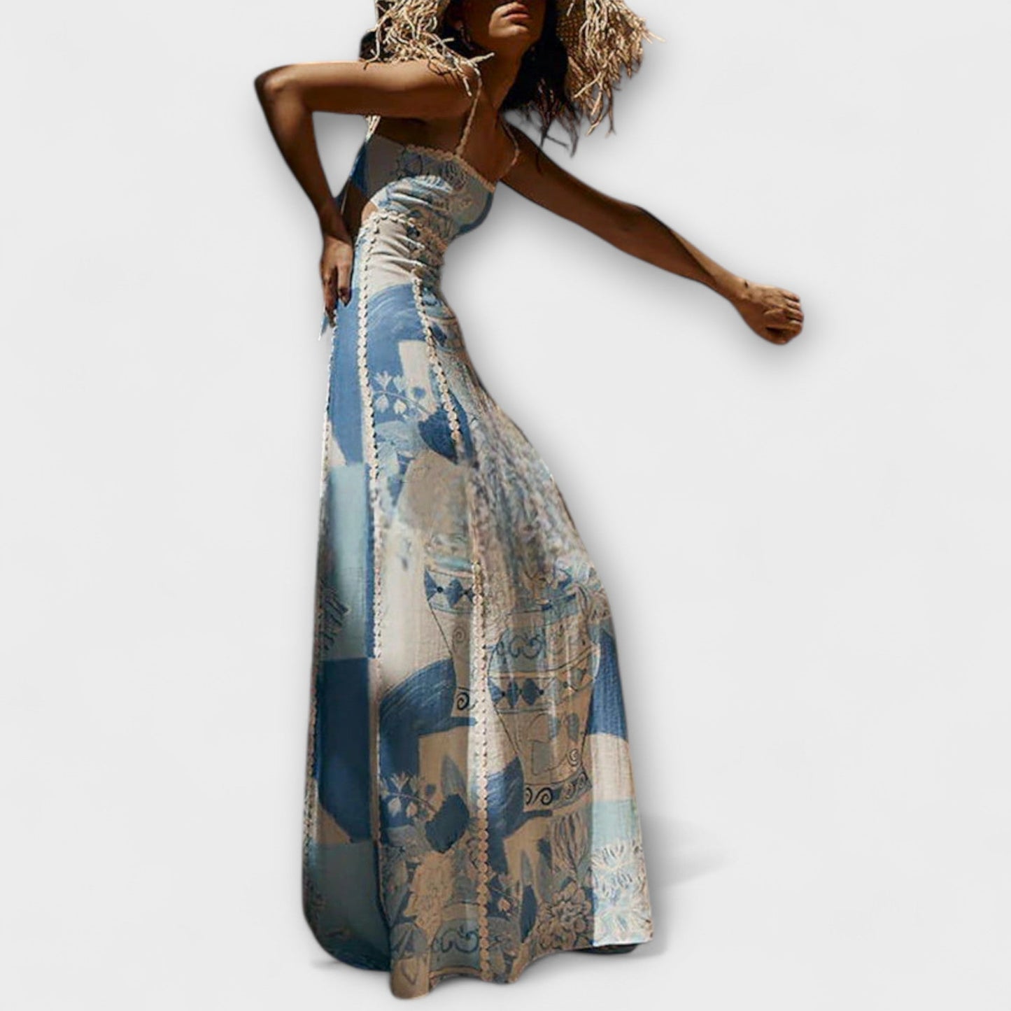 Terazza Ric Rac - Flared Slip Maxi Dress in Linen