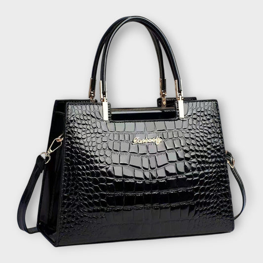 Lora - Glossy Crocodile Print Handbag