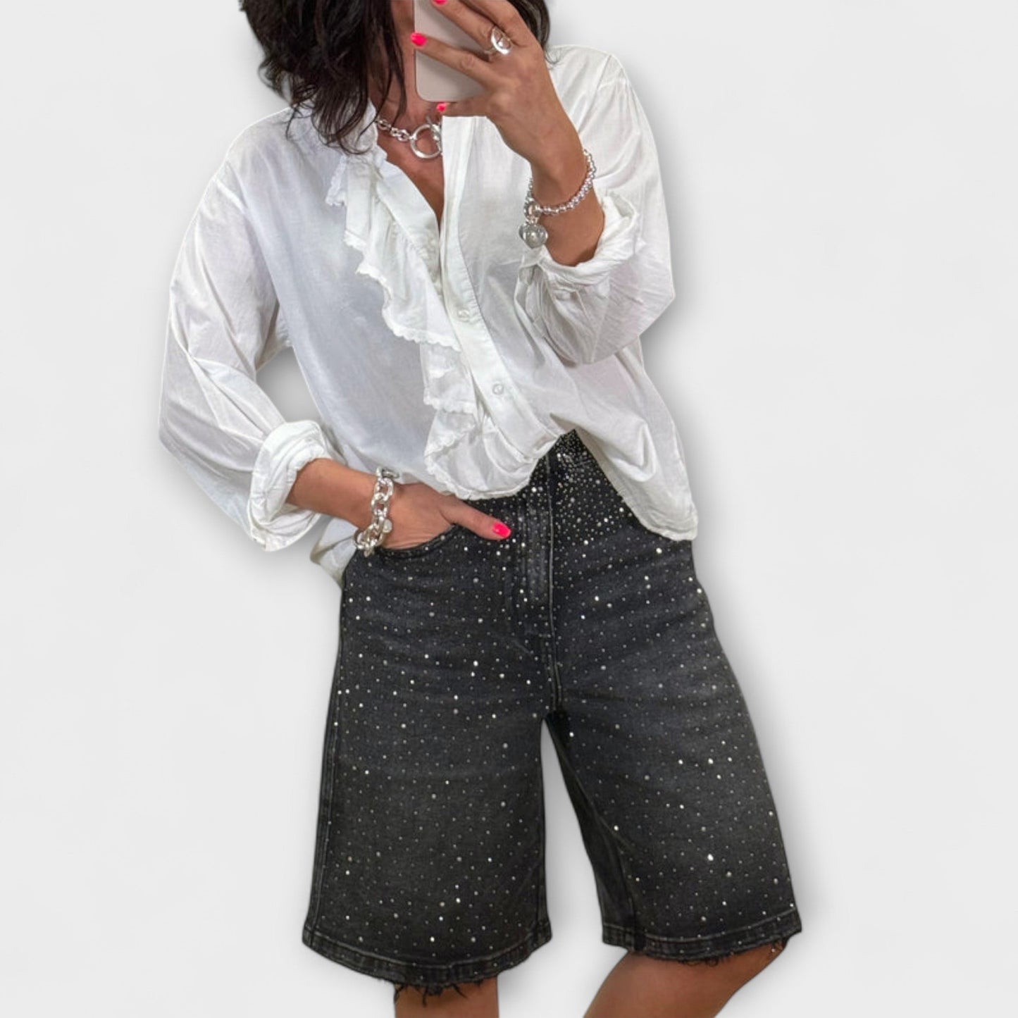 Amaris - Rhinestone-Embellished Bermuda Shorts