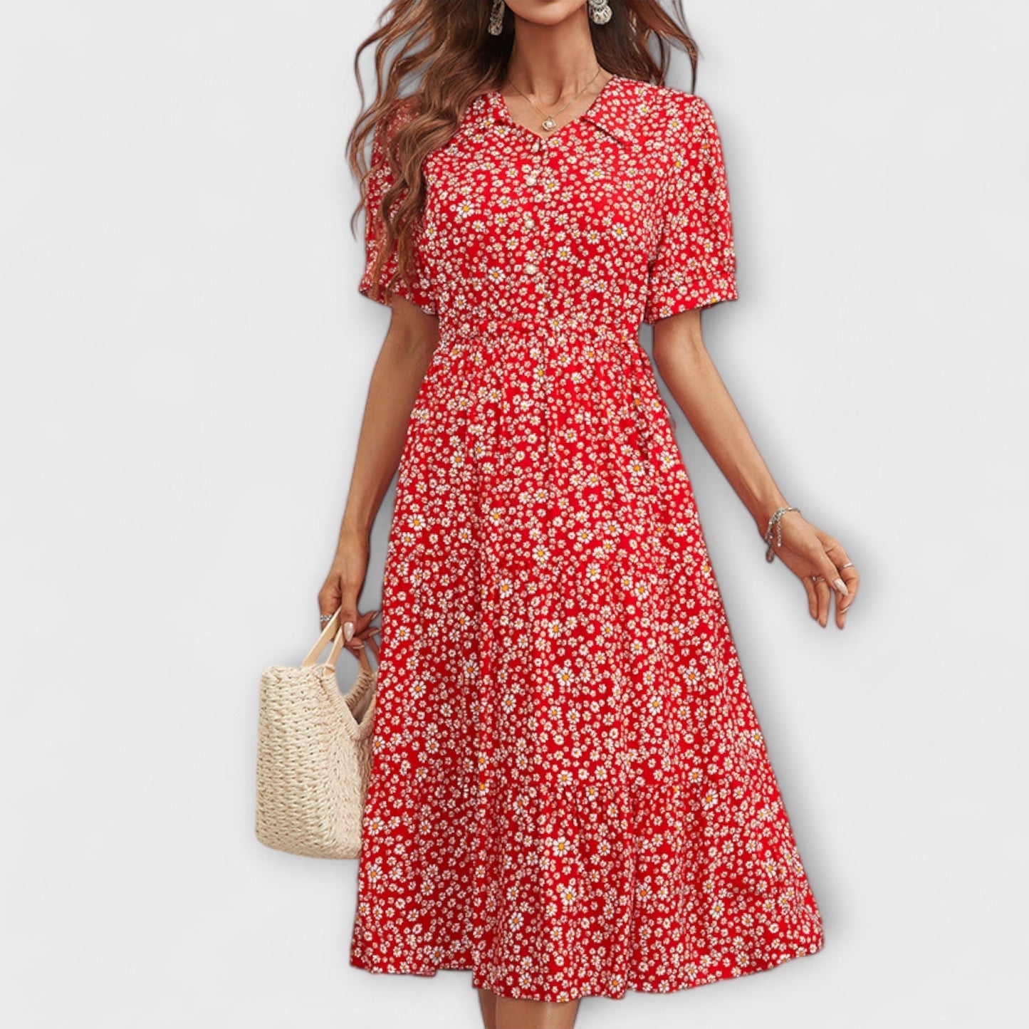 Amelia - Floral Pattern Dress with Round Neck