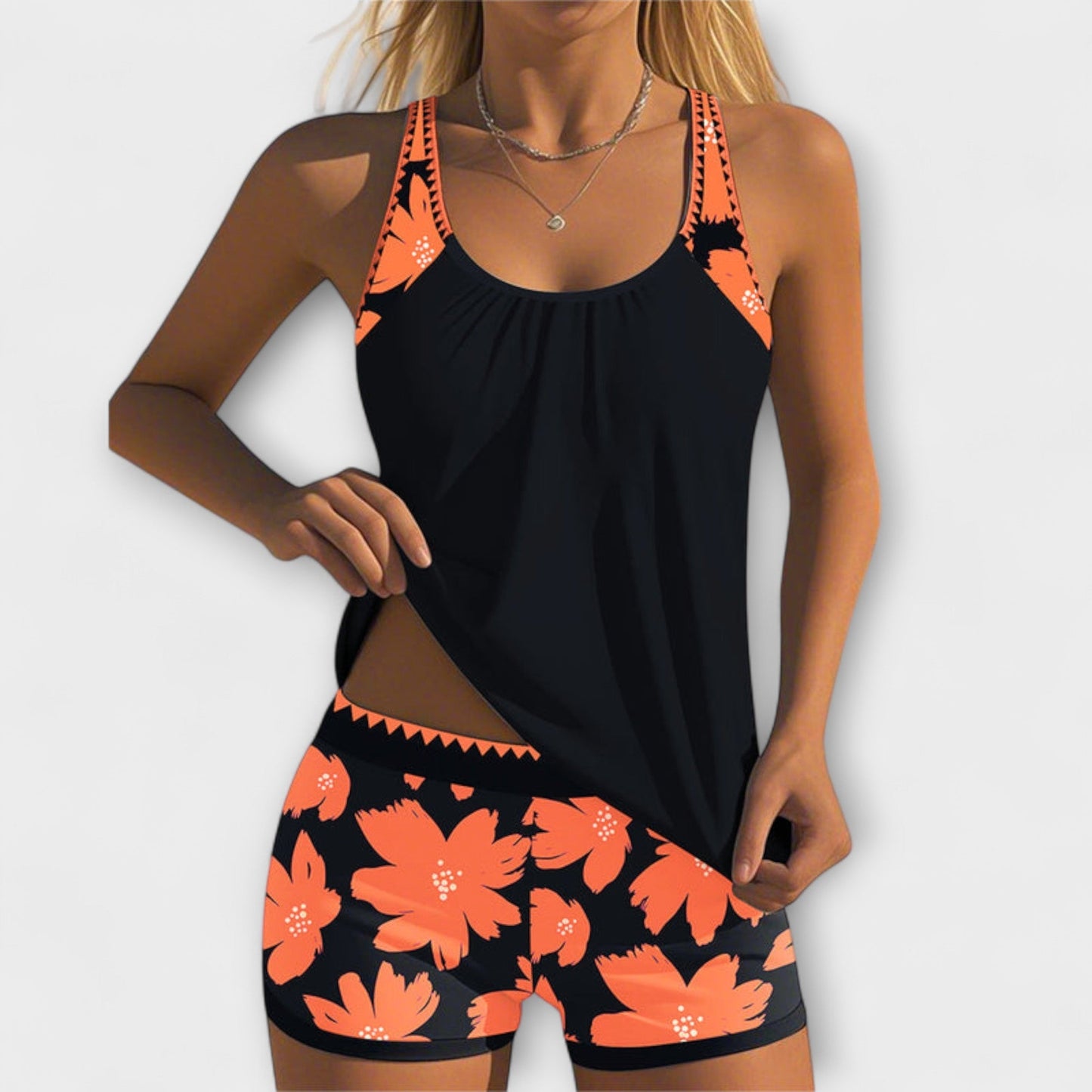 Judith - Printed Sleeveless Tankini with U-Neckline