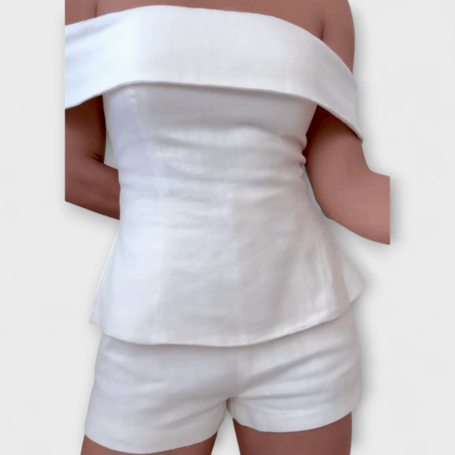 Olivia - White Cotton-Linen Two-Piece Outfit
