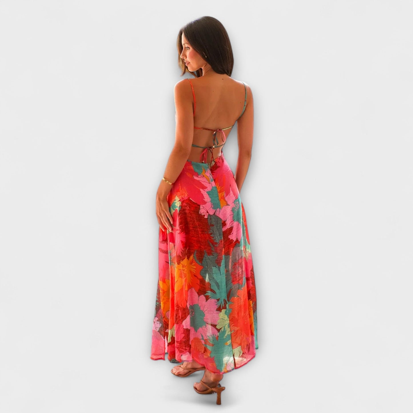 Audrey - Women's Floral Print Strap Dress - Chic and Alluring