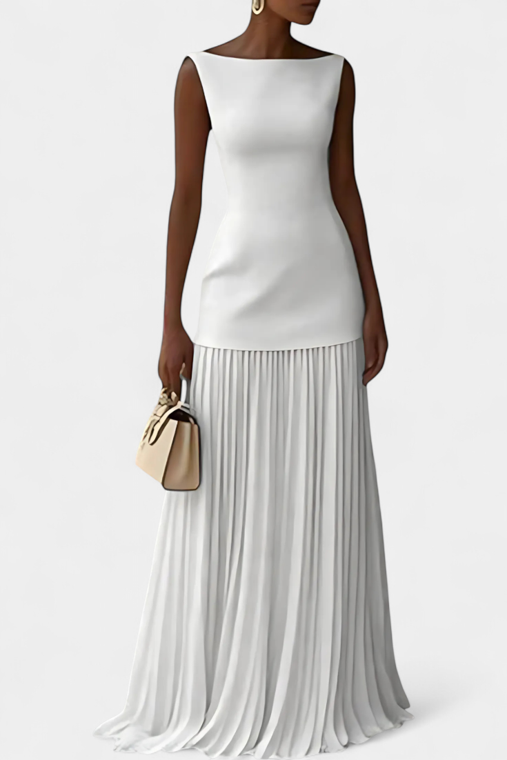 Silvana Maxi Evening Dress in Chiffon with Pleats