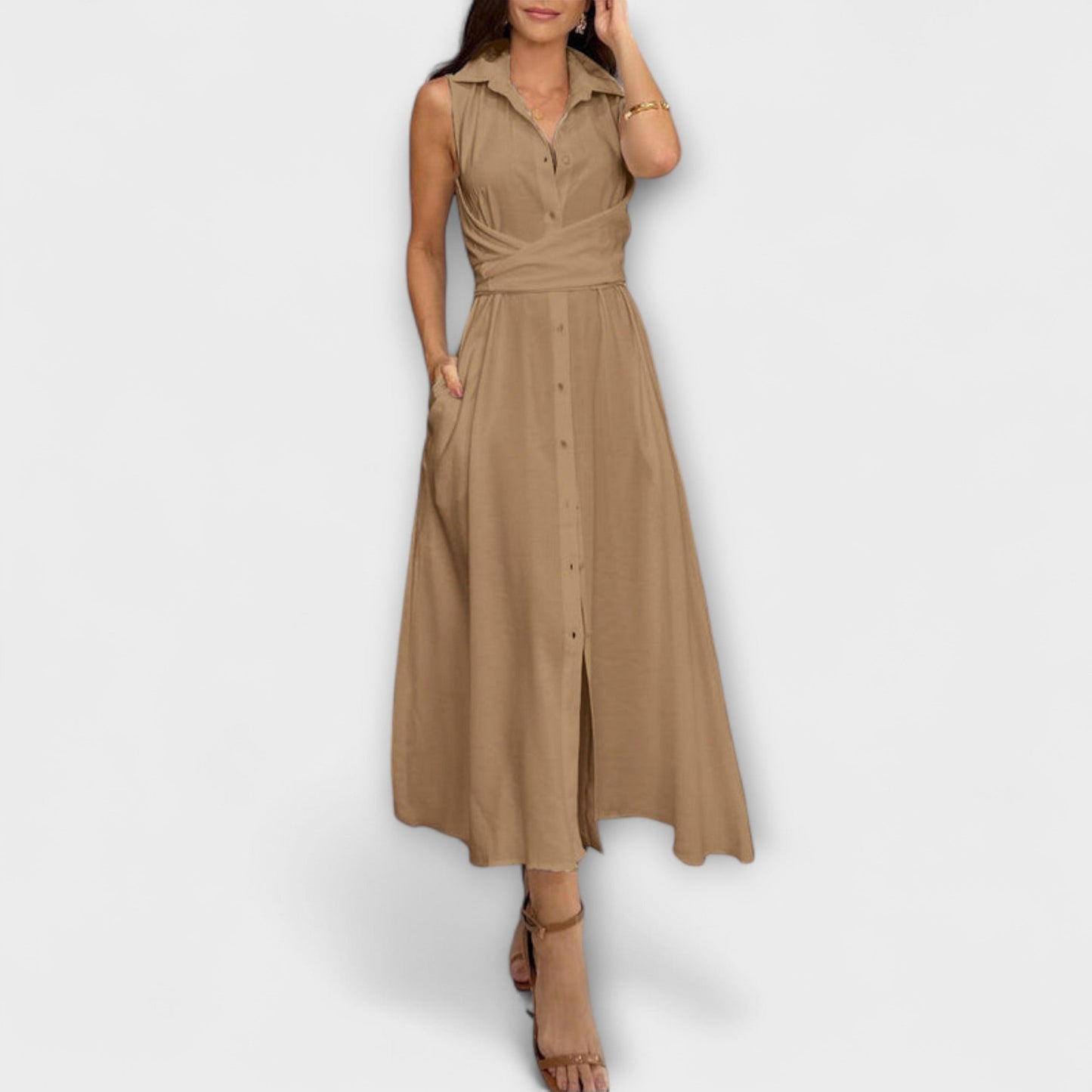 Mira - Striking Single-Breasted Midi Dress with Tie Detail