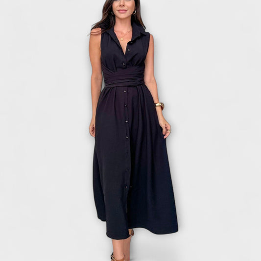 Mira - Striking Single-Breasted Midi Dress with Tie Detail
