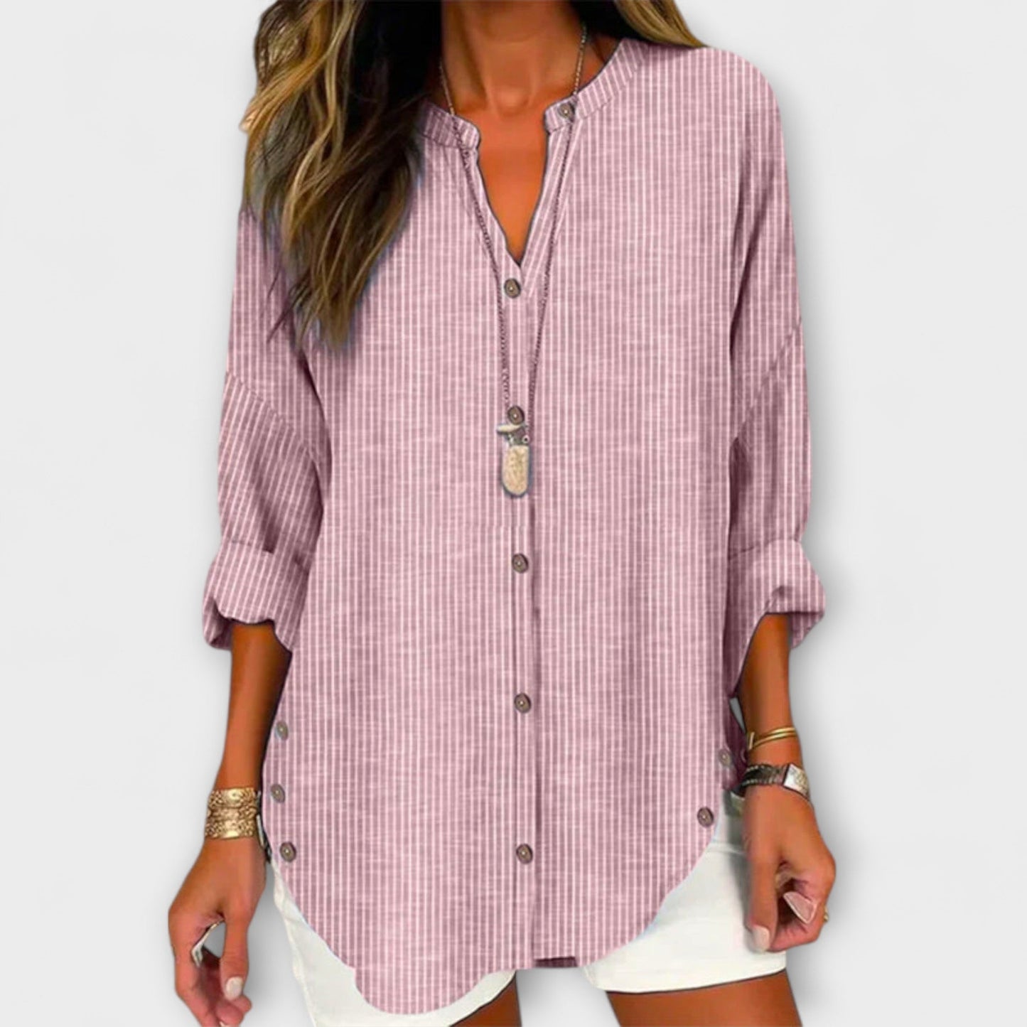 Lucida – Chic V-Neck Top with Classic Striped Design