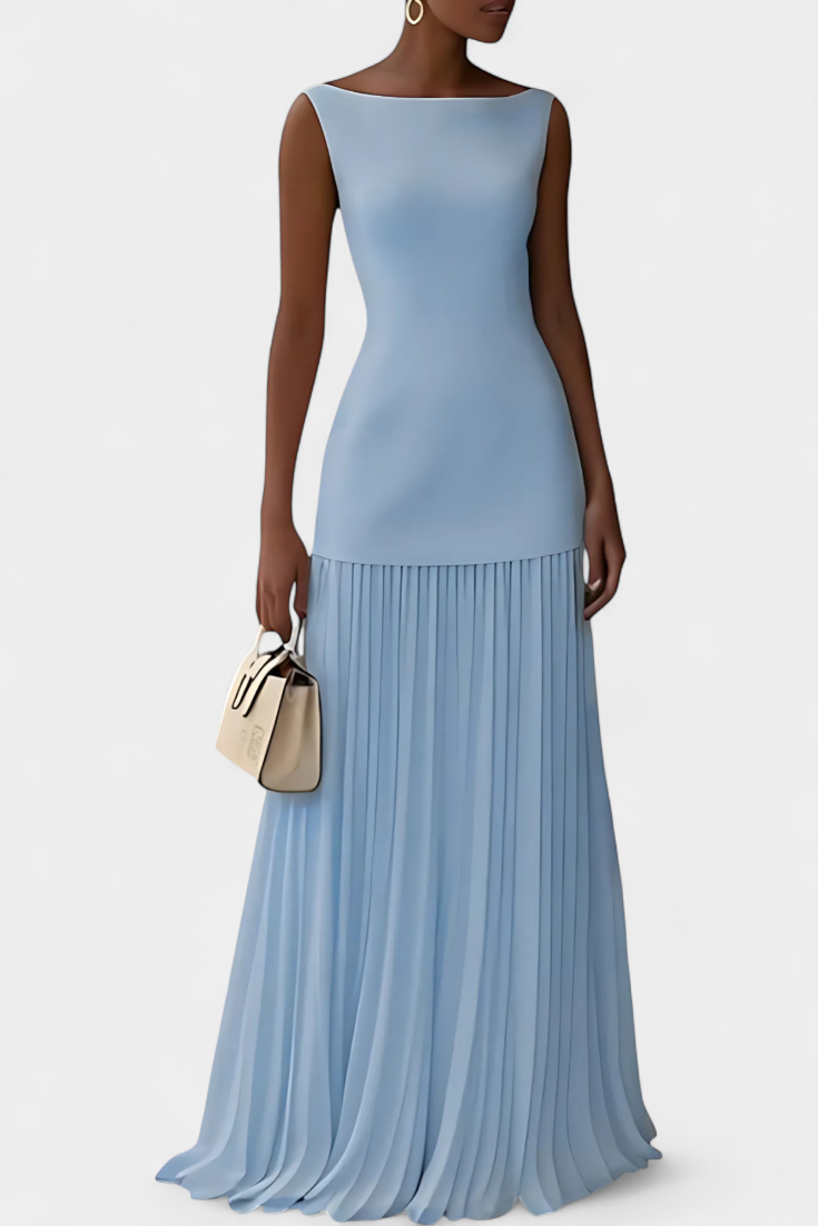 Silvana Maxi Evening Dress in Chiffon with Pleats