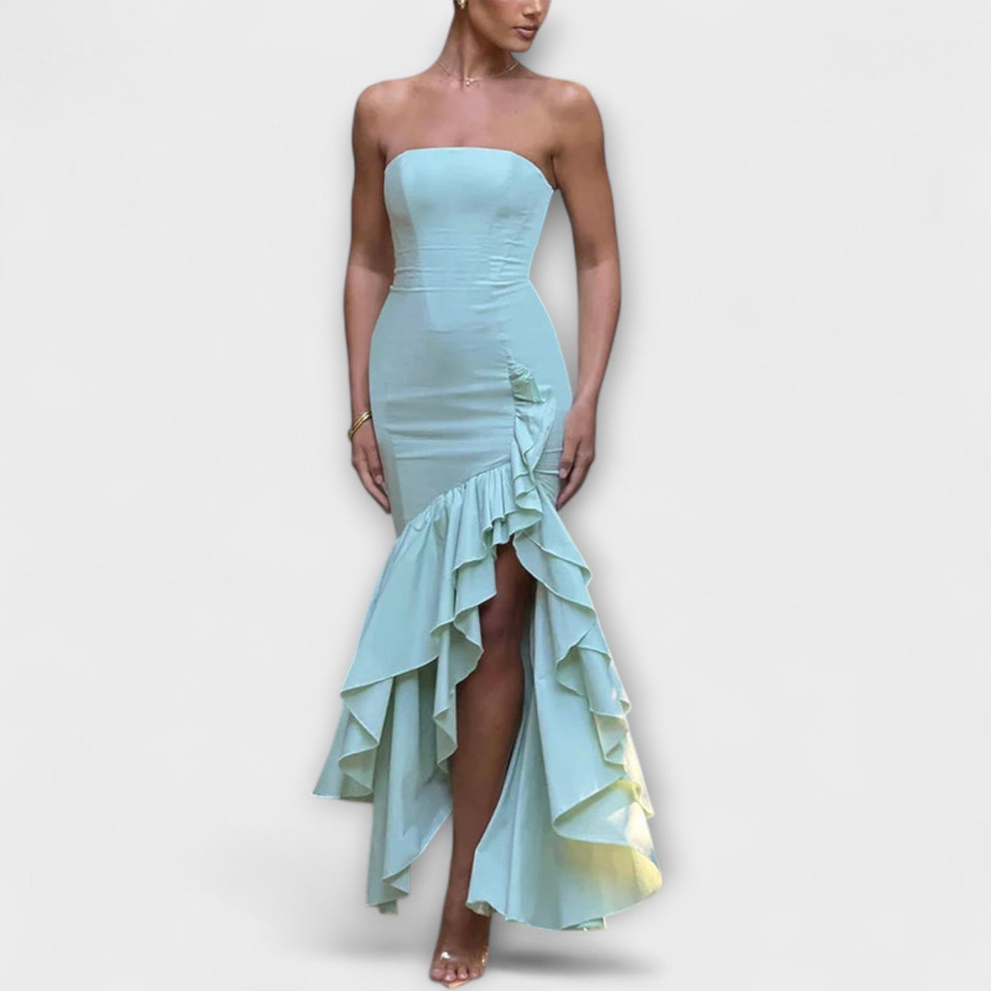 Zuri - Off-Shoulder Slim Fit Maxi Dress with Asymmetrical Hemline