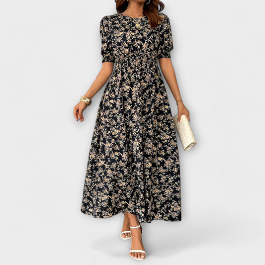 Amelia - Floral Pattern Dress with Round Neck