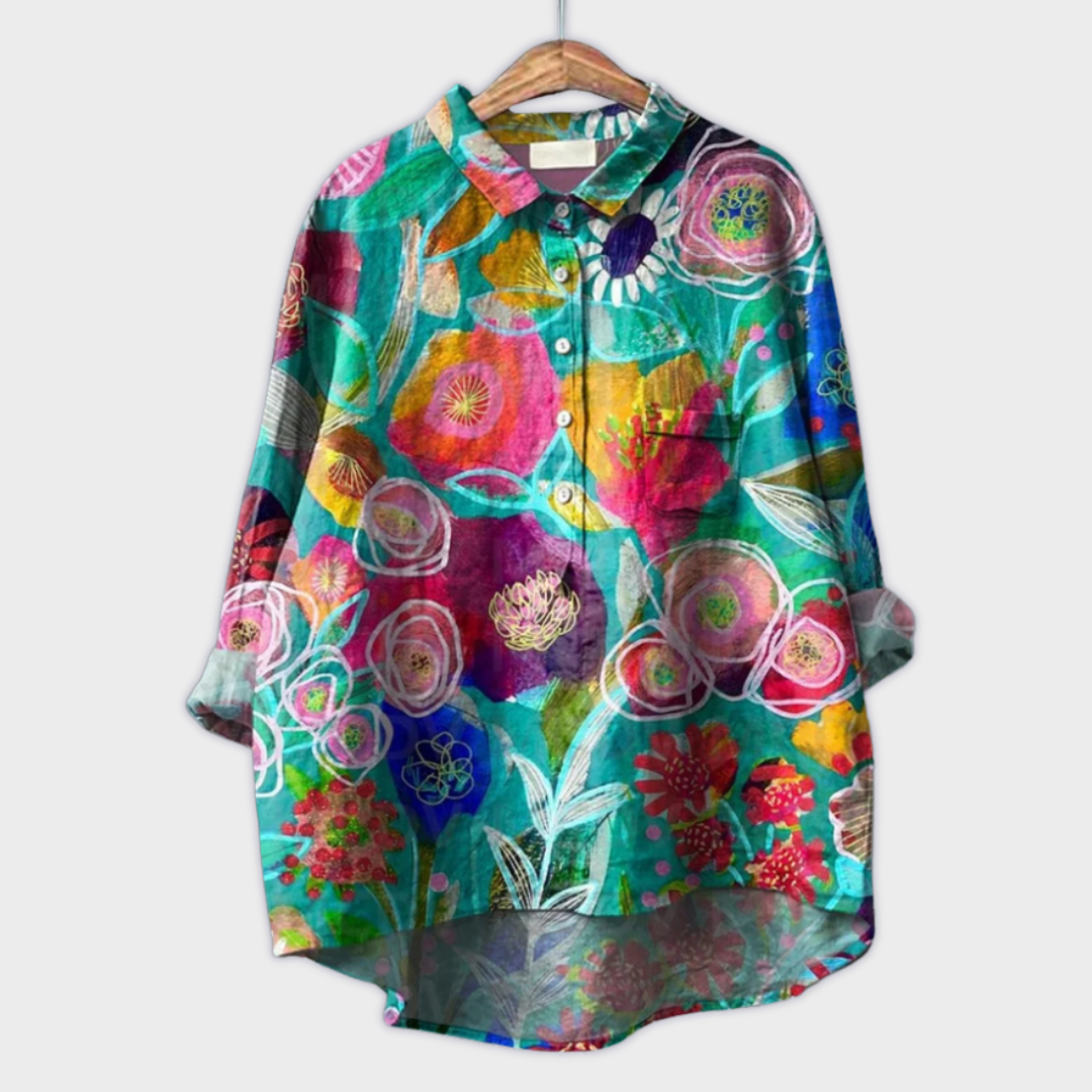 Magdalena - Handcrafted Women's Blouse with Floral Design