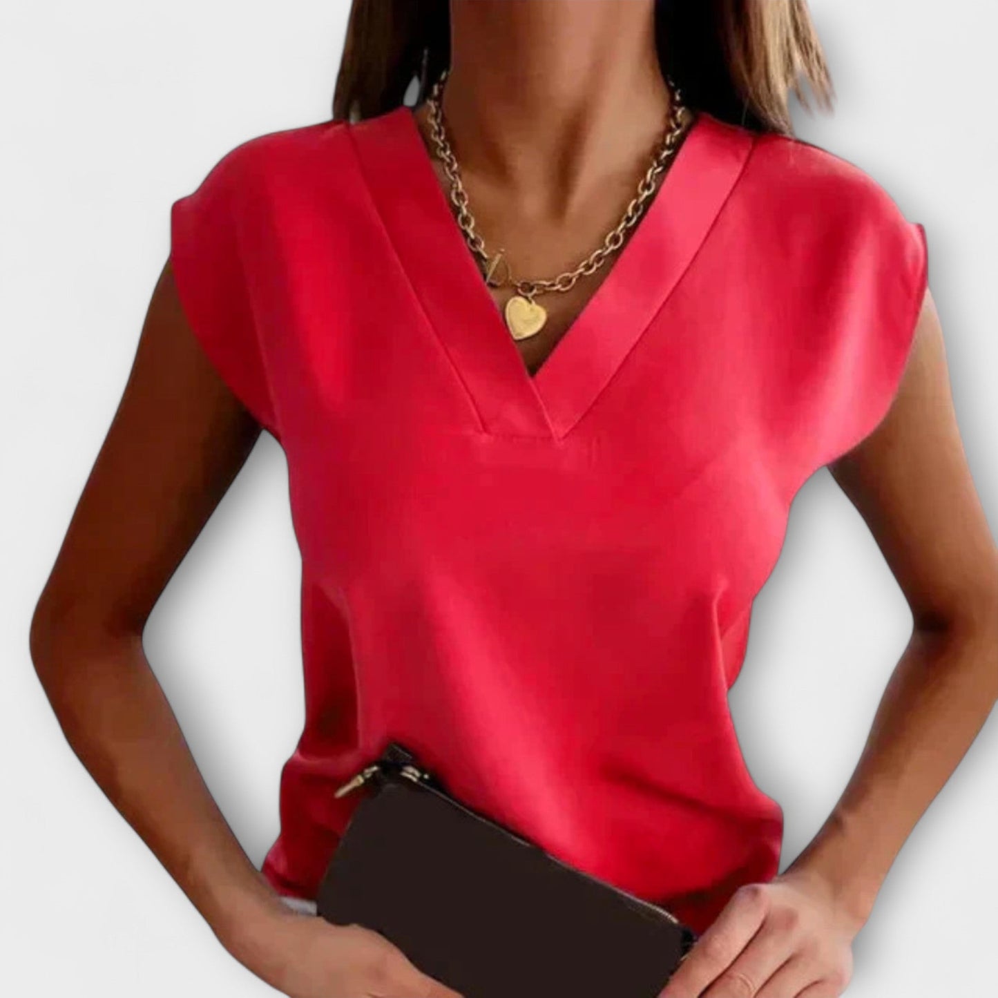 Women's V-Neck Summer Top with Relaxed Sleeves