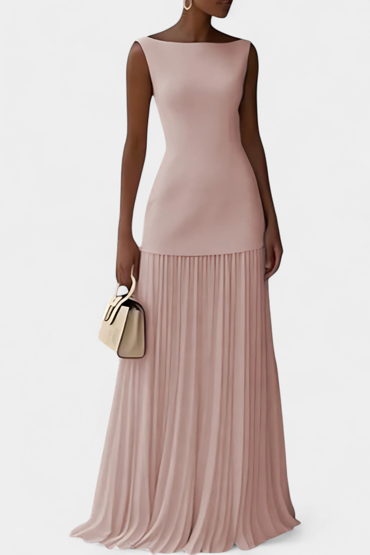 Silvana Maxi Evening Dress in Chiffon with Pleats