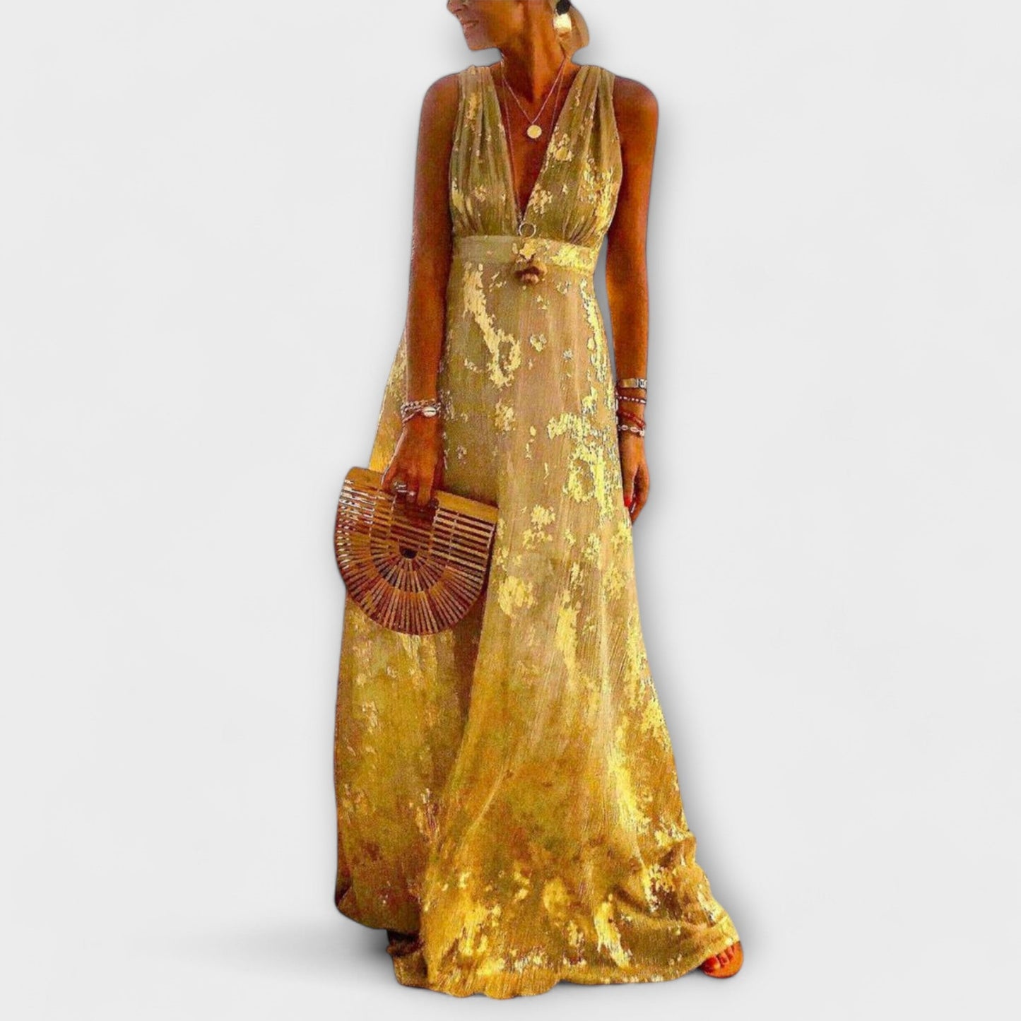 V-Neck Sequin Detail Flowing Dress