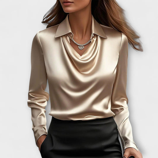 Shiny Blouse with Ruffled Neckline