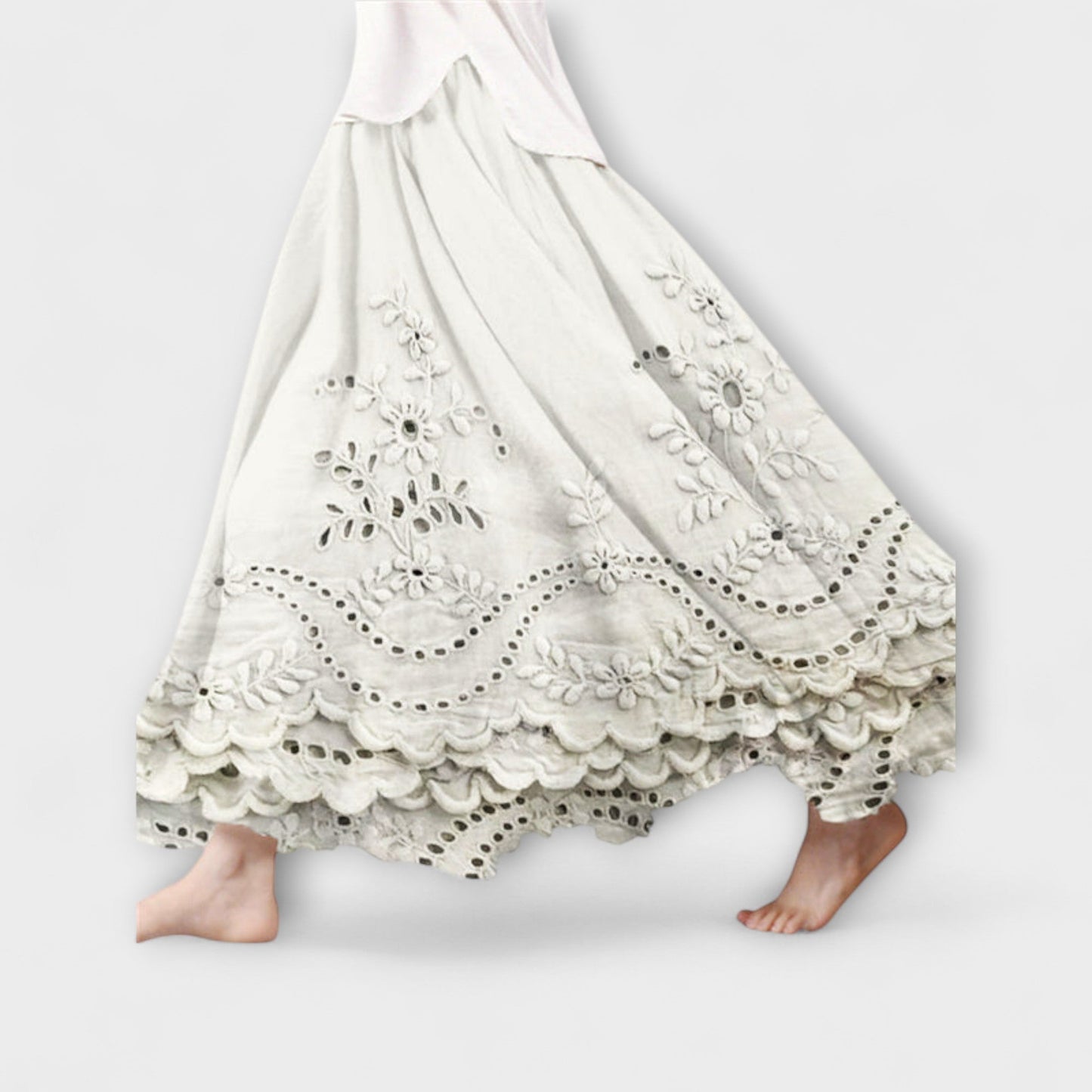 Luna – Boho Embroidered Maxi Skirt