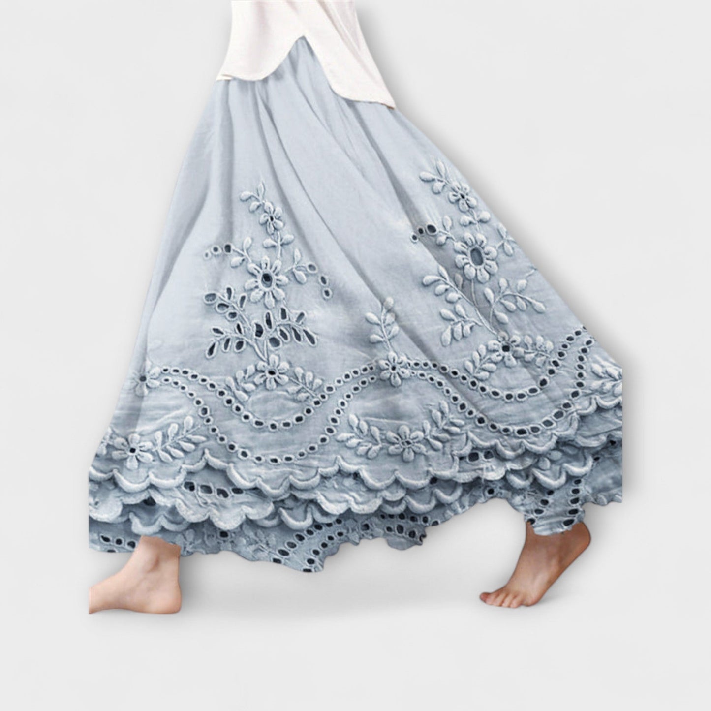 Luna – Boho Embroidered Maxi Skirt