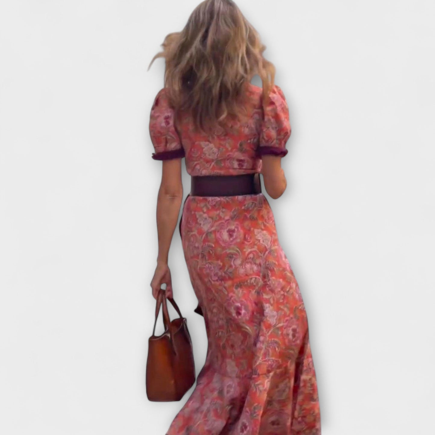Chic Pink Maxi Dress with Short Sleeves