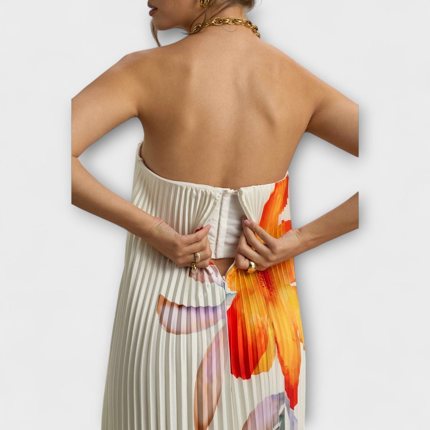 Michelle - Orange Floral Sweetheart Maxi Dress