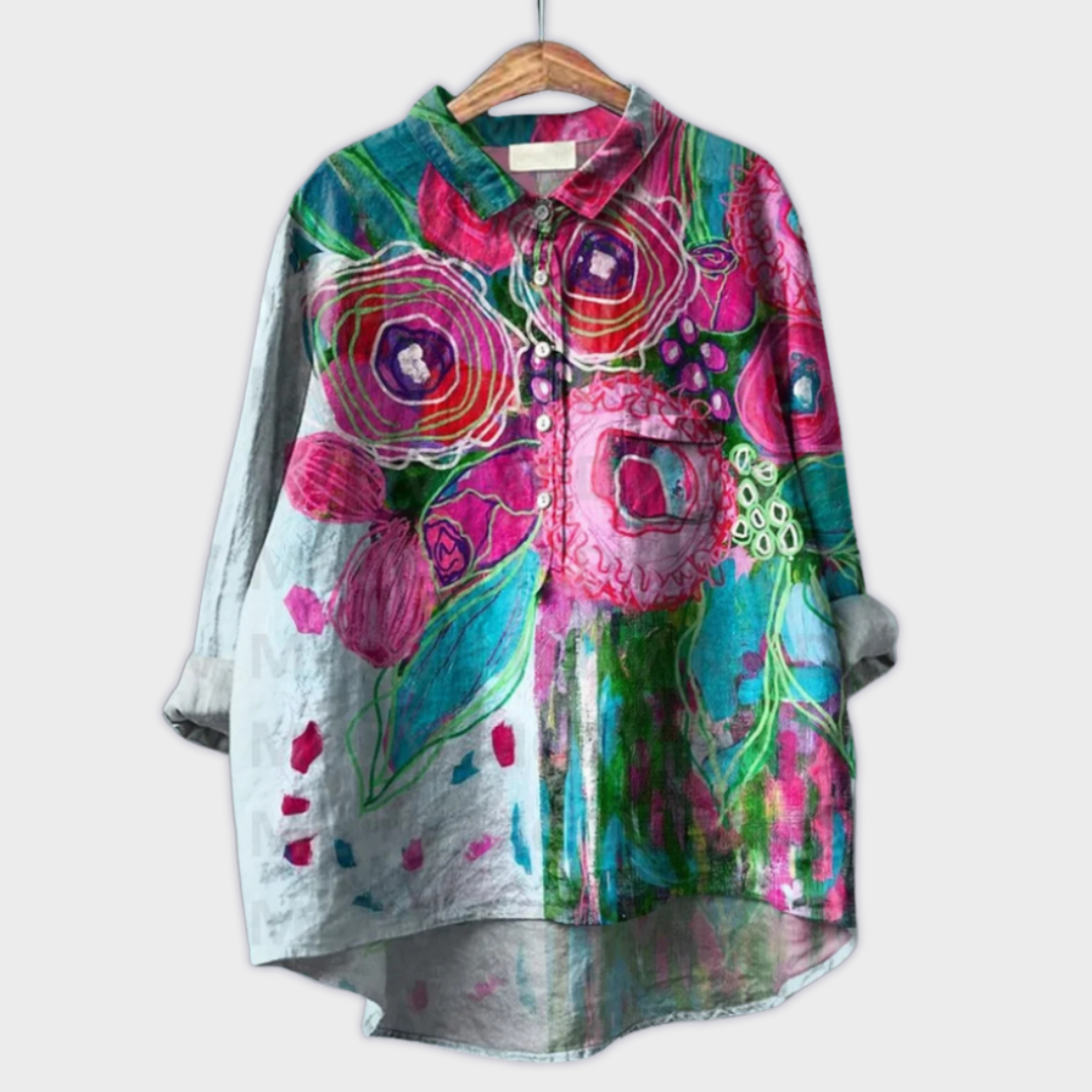 Magdalena - Handcrafted Women's Blouse with Floral Design
